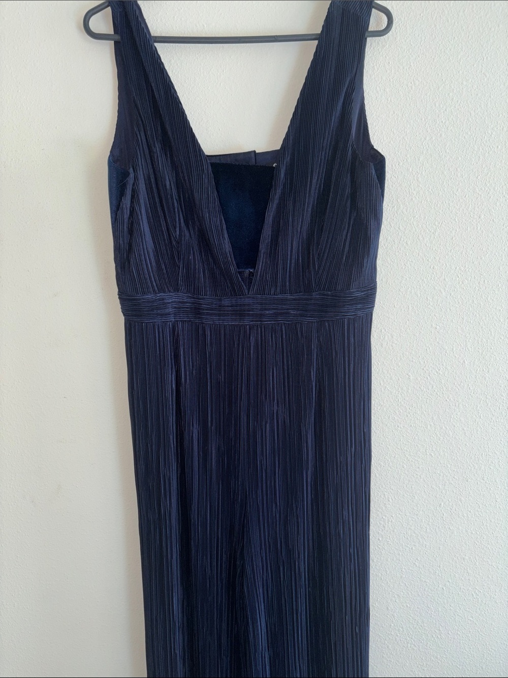Gianni Bini Navy Plisse V-Neck Jumpsuit